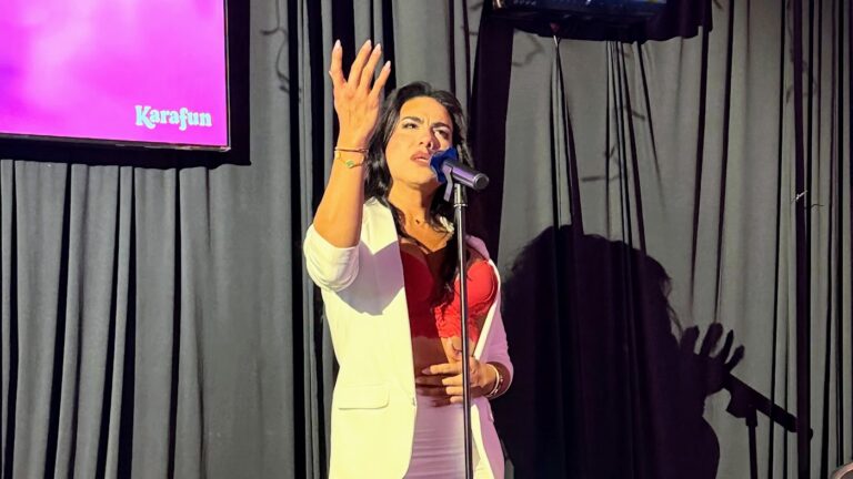 Singer under the stage lights